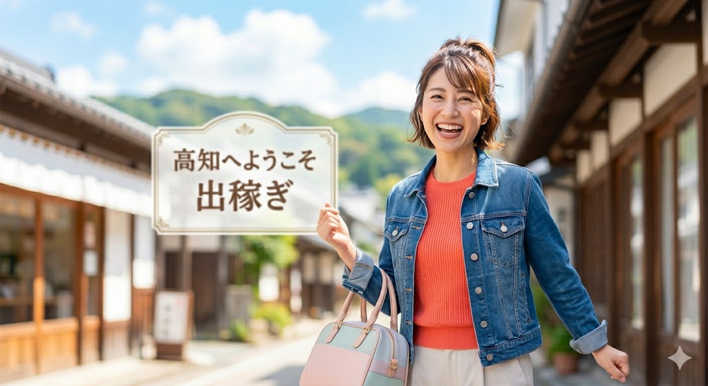 高知の出稼ぎ求人で笑顔で接客する女性のイメージ、高知の完全個室マンション寮の清潔な内装
