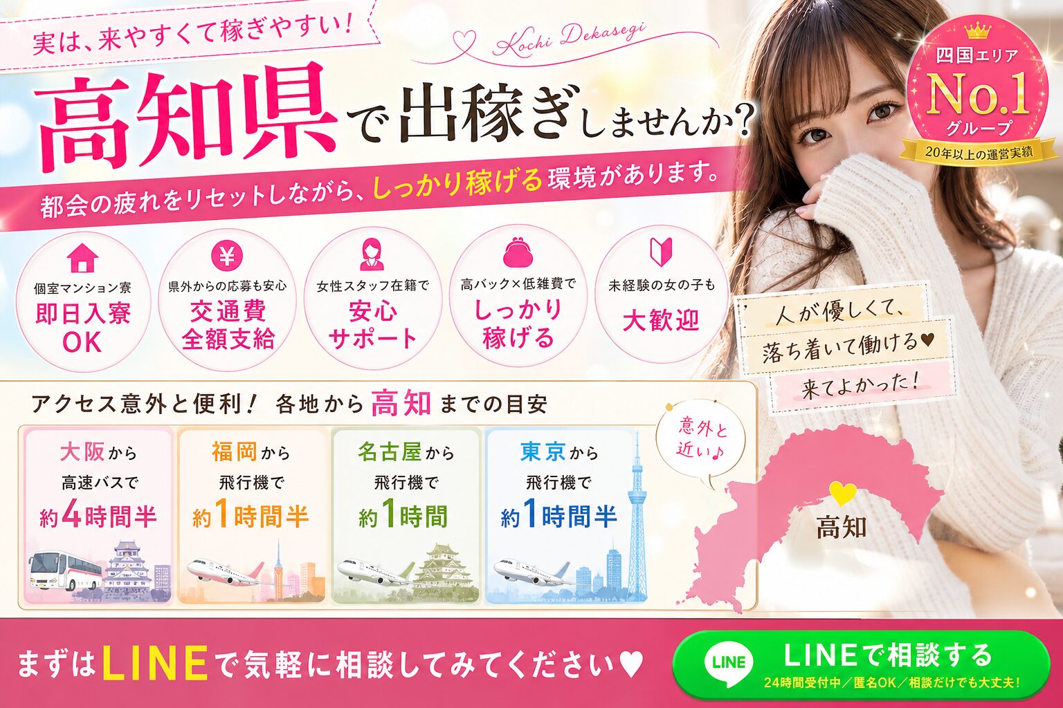 全国主要都市(東京・大阪・名古屋)から高知県へのアクセス方法と出稼ぎ交通費目安の比較マップ