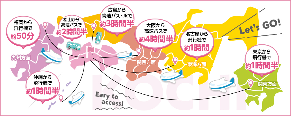 高知へのアクセスマップ